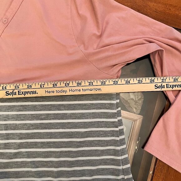 Pink Block Long Sleeve Top Button Up Gray White 2XL - Picture 4 of 12